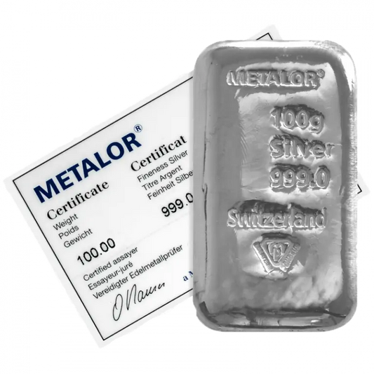 100 Grams Metalor Silver Bar