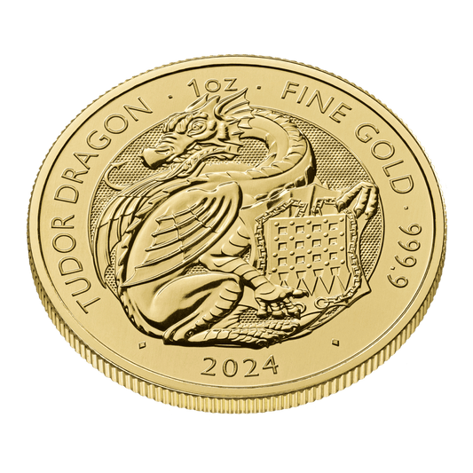 The Tudor Beasts Dragon 1oz Gold Coin 2024 — reverse and edge