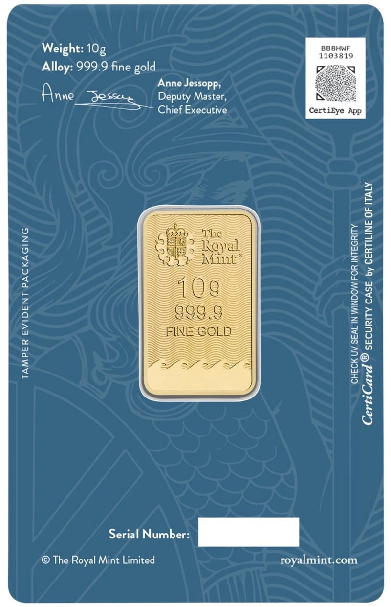 10g Gold Britannia Minted Bar — back