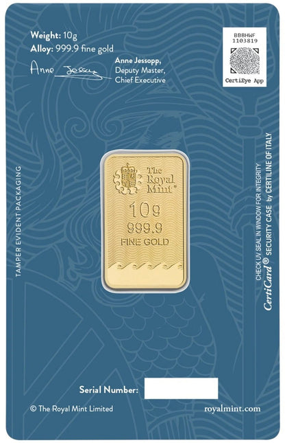 10g Gold Britannia Minted Bar — back