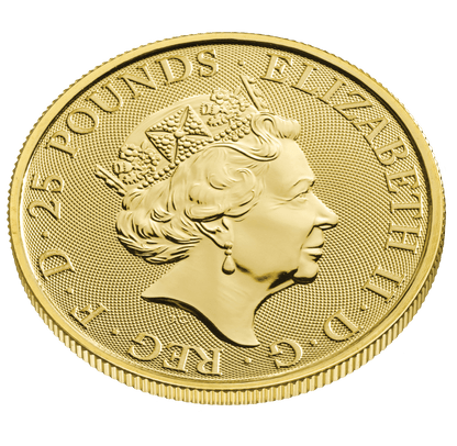 1/4oz Gold Queen Beast White Greyhound of Richmond (2021) — obverse and edge