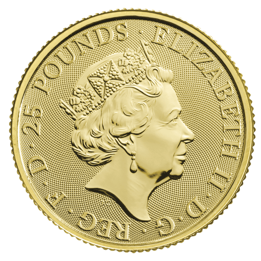 1/4oz Gold Queen Beast White Greyhound of Richmond (2021) — obverse