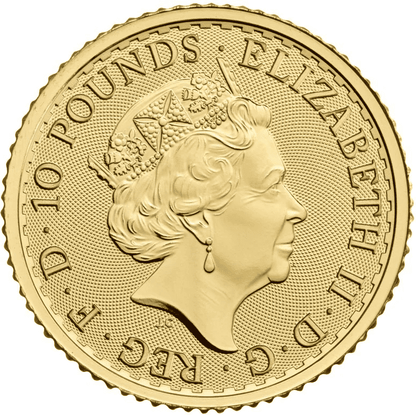 1/10 oz Gold Britannia QEII Coin 2023 — obverse, Queen Elizabeth II