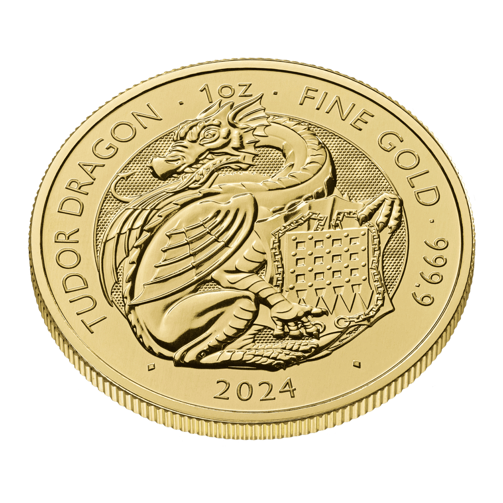 The Tudor Beasts Dragon 1oz Gold Coin 2024 — reverse and edge