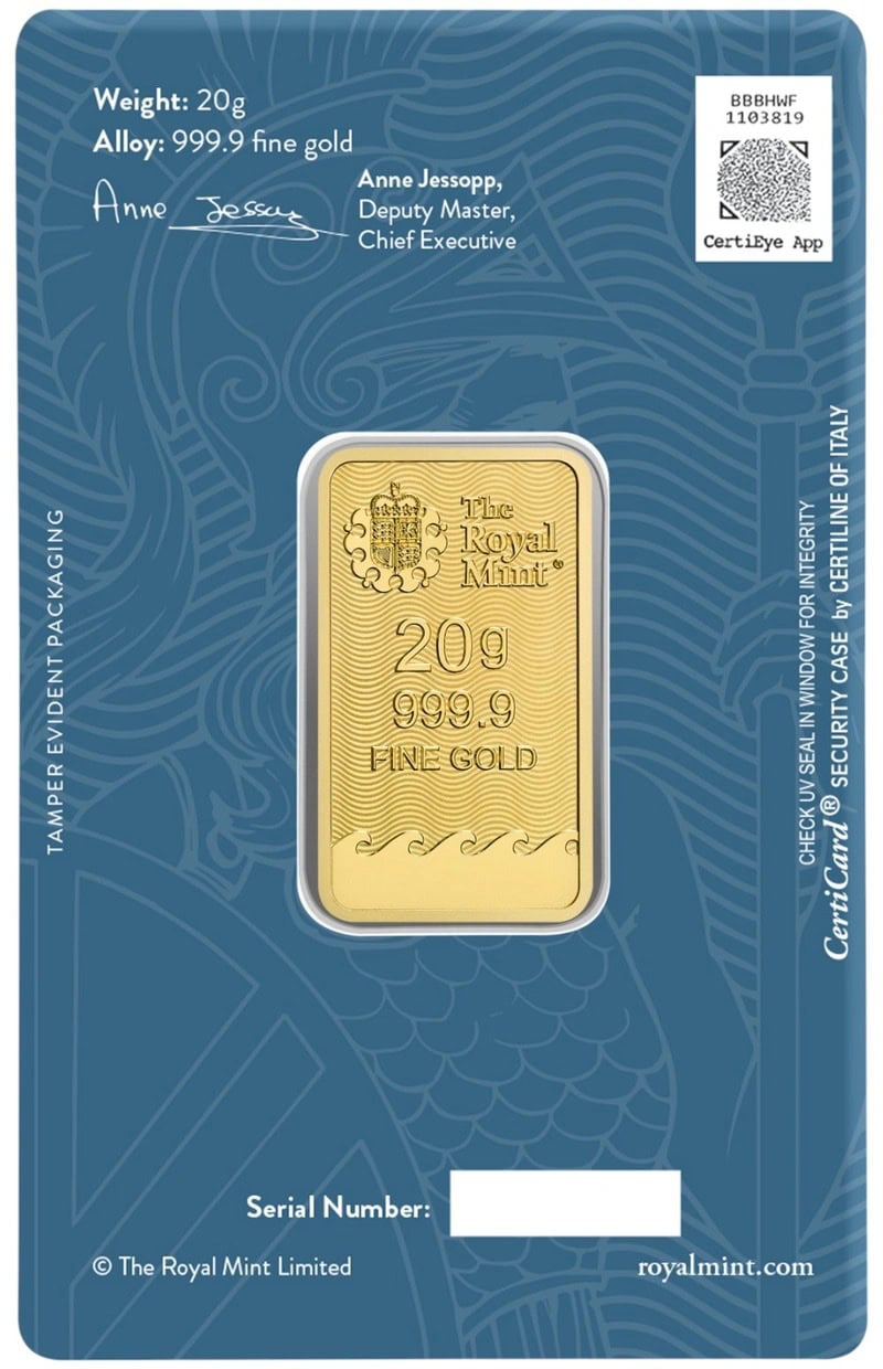 20g Gold Britannia Minted Bar — back