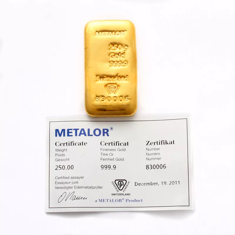 Metalor 250 Grams Gold Bar