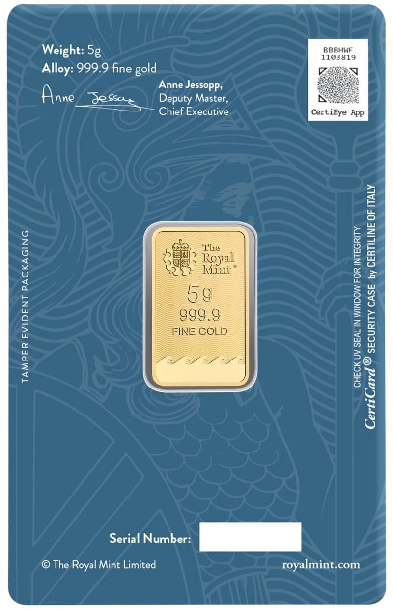 5g Gold Britannia Minted Bar — back