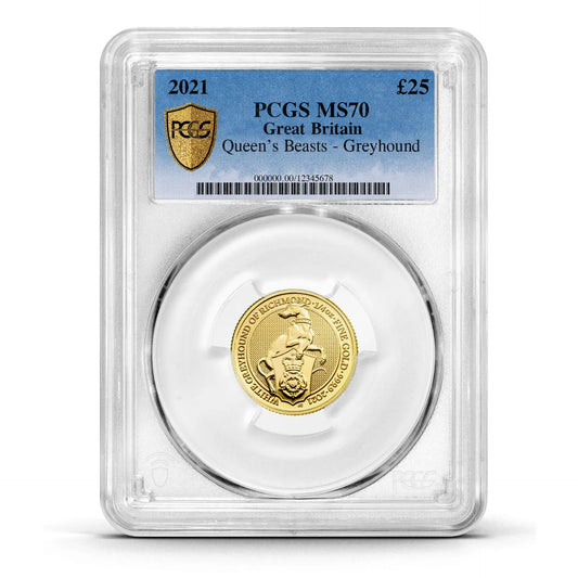 PCGS Certified 2021 Queen’s Beasts Greyhound 1/4oz Gold Coin