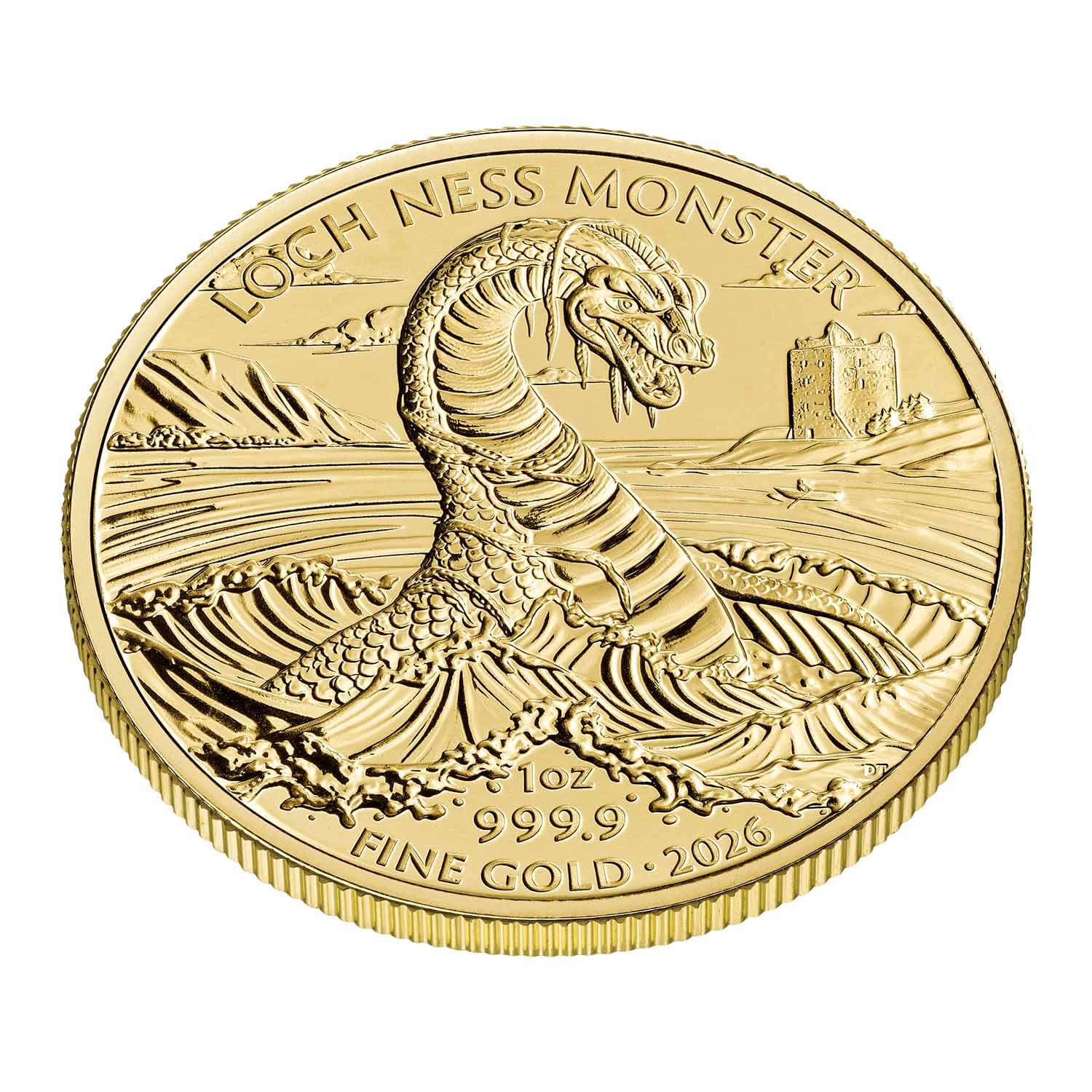 2026 Loch Ness Monster Legendary Creatures 1oz Gold Coin — reverse and edge