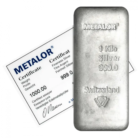 Metalor 1 Kilo Silver Bar — with certificate